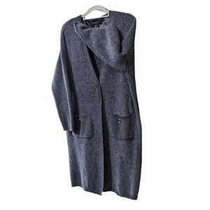 Forever 21 Long Cardigan Sweater Grey Purple Pockets L Knit Long Sleeves Soft